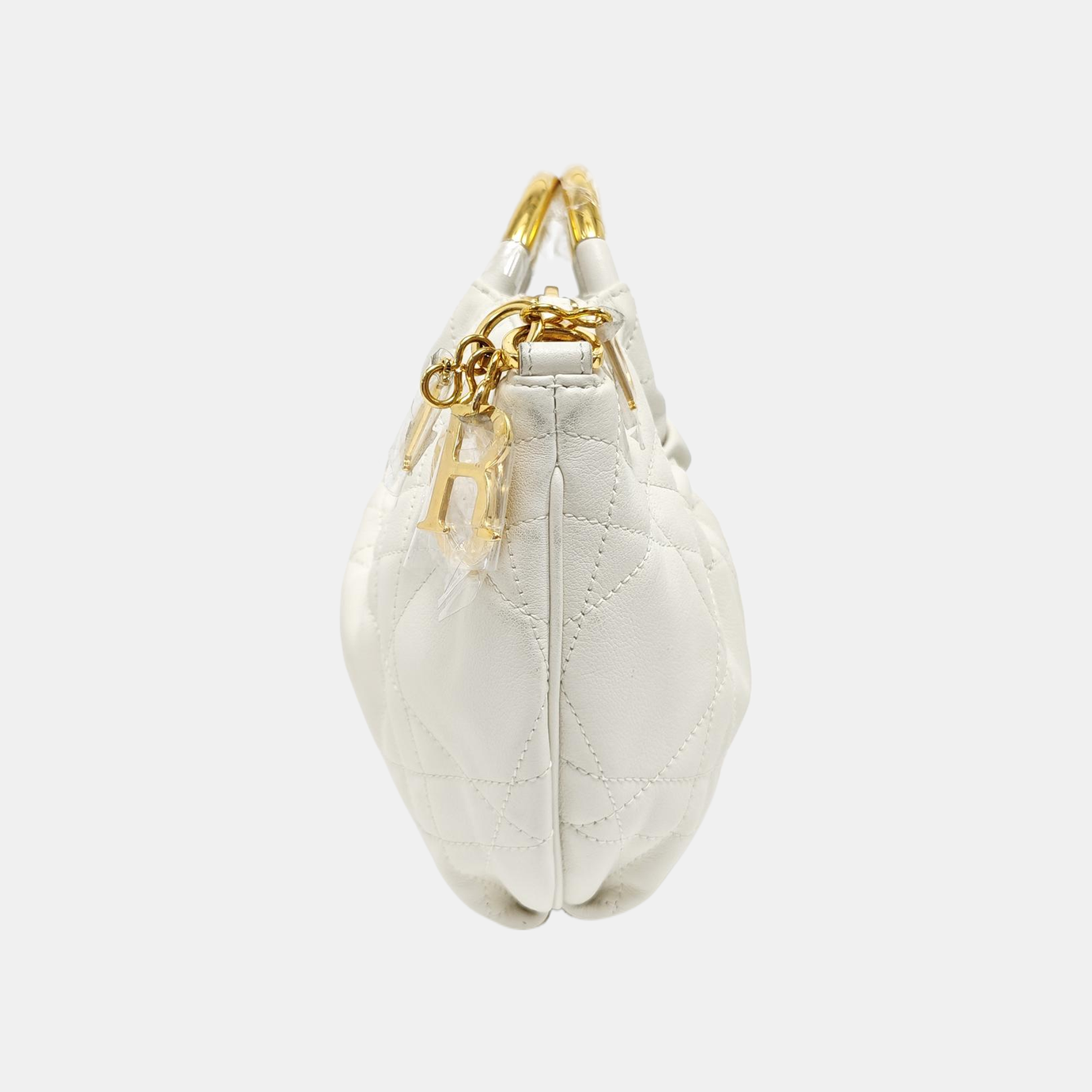 Cannage Calfskin Shoulder Bag White