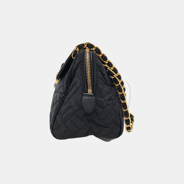Quilted Nylon Shoulder Bag Black