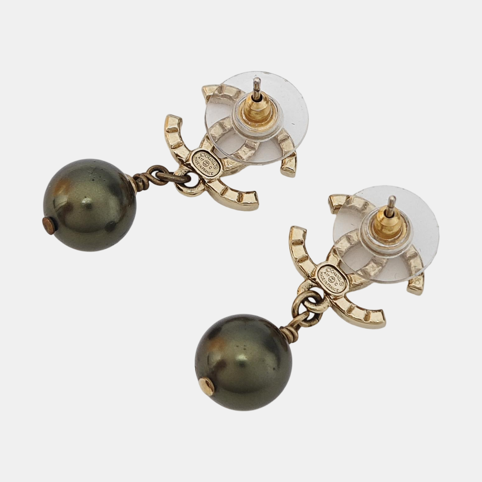 CC Logo Metal Gold Stud Earrings
