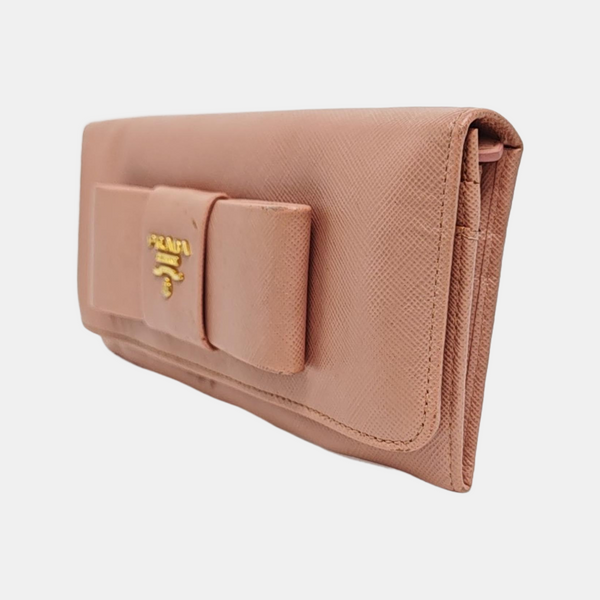 Fiocco Bow Saffiano Calfskin Pink Wallet