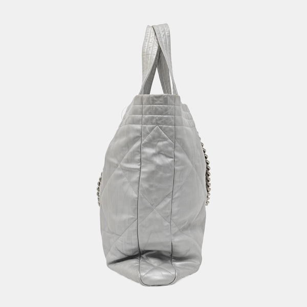 Quilted Calfskin Tote Bag Silver