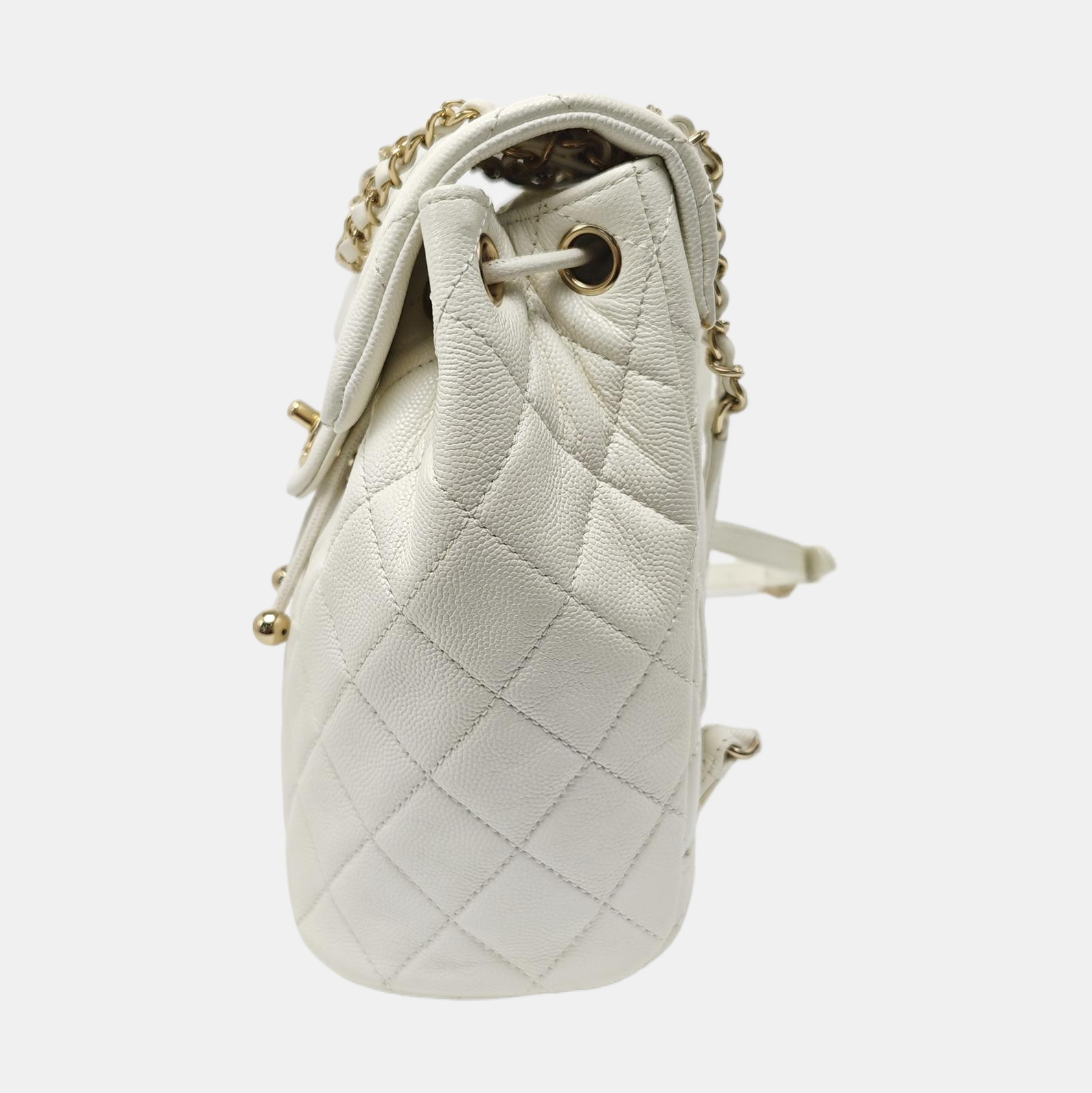 Quilted Grained Calfskin Backpack White