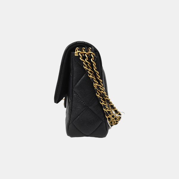 Quilted Grained Calfskin Shoulder Bag Small Black