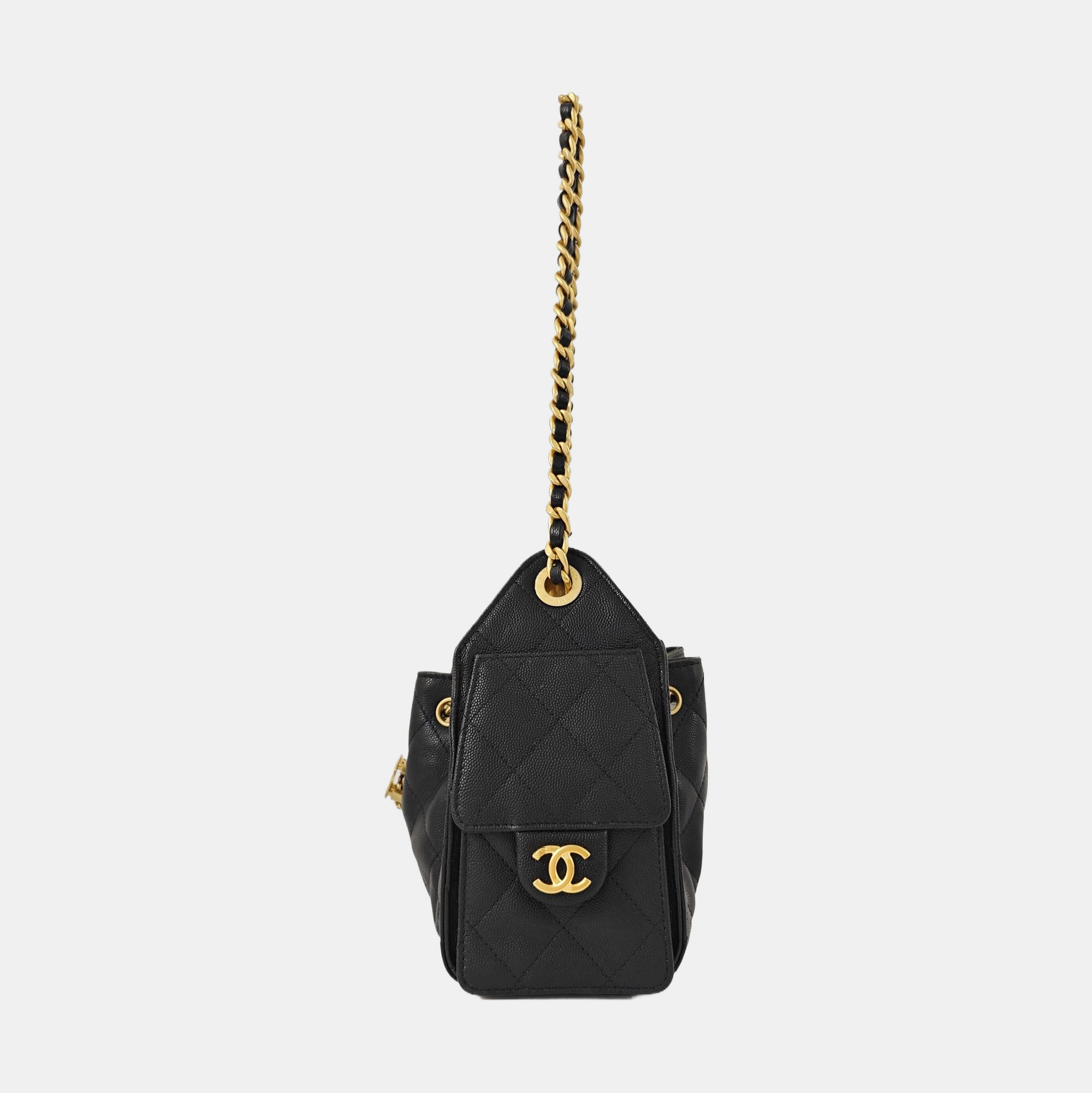 CHANEL 25 Mini Quilted Grained Calfskin Black