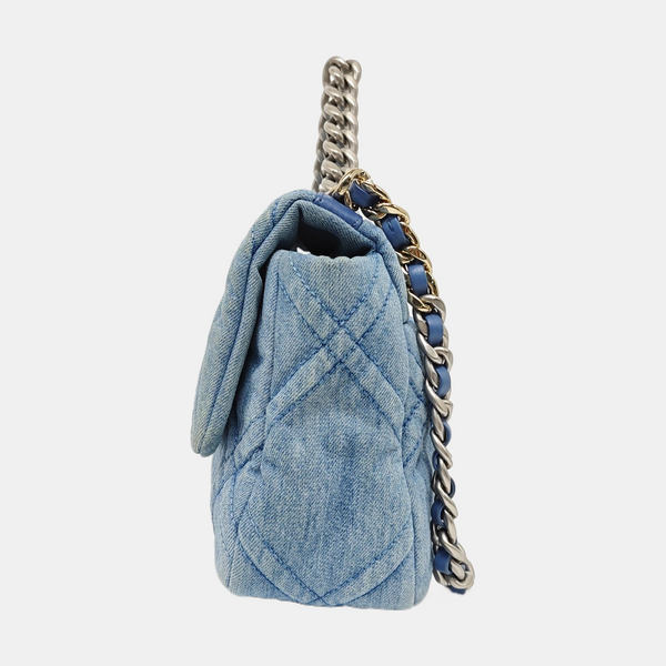 CHANEL 19 Small Quilted Canvas Blue