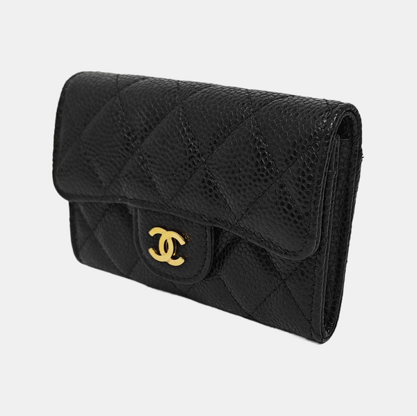 Authenticated pre-owned  CLASSIC FLAP Quilted Grained Calfskin Black Wallet - Wallet at Looply