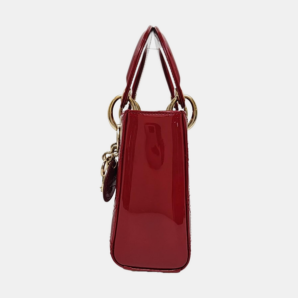 Lady Dior Mini Cannage Patent Calfskin Red