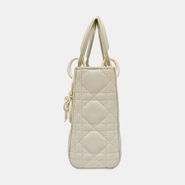 Authenticated pre-owned  Lady Dior Mini Cannage Calfskin White - Tote Bag at Looply