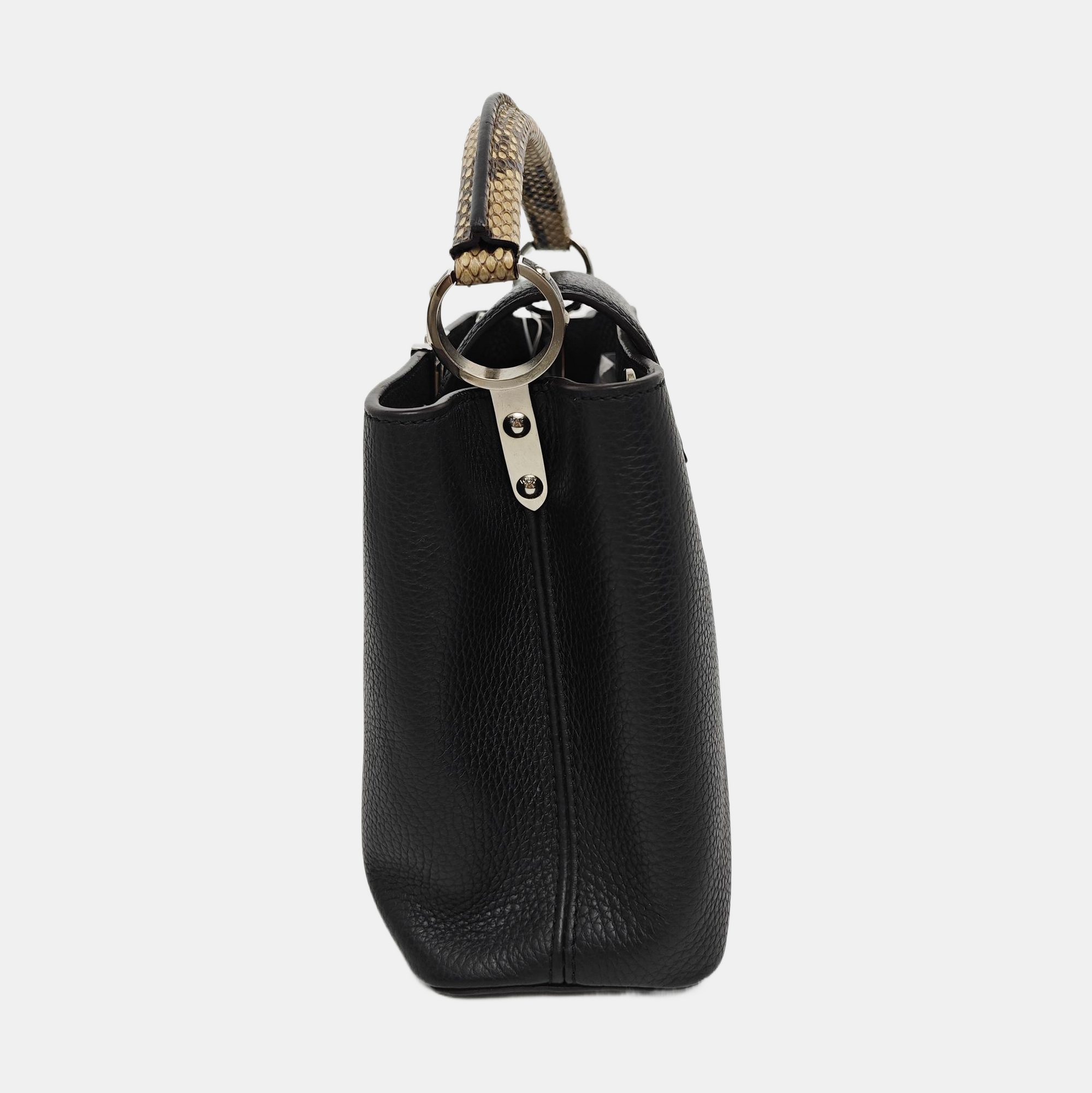 Authenticated pre-owned  CAPUCINES Calfskin Black - Top Handle Bag at Looply