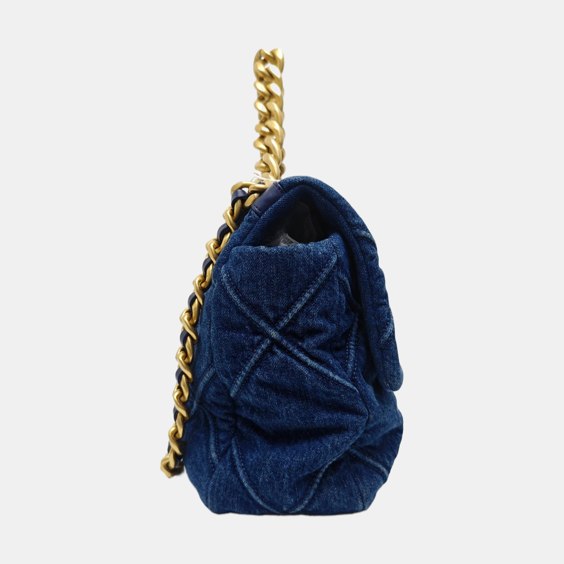CHANEL 19 Large Quilted Denim Blue