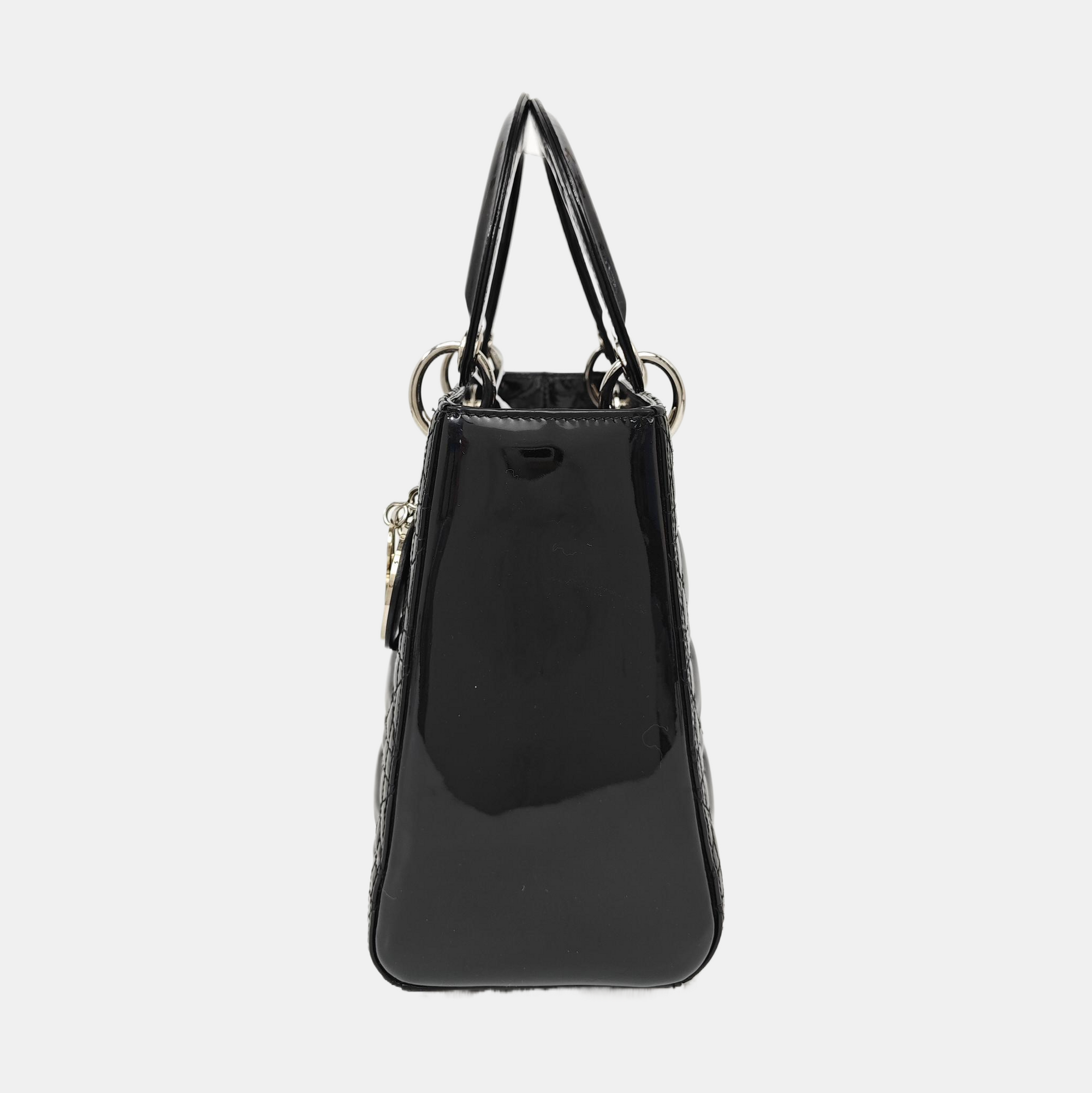 Lady Dior Medium Cannage Patent Leather Black