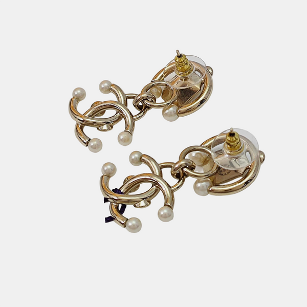 CC Logo Metal Gold Stud Earrings