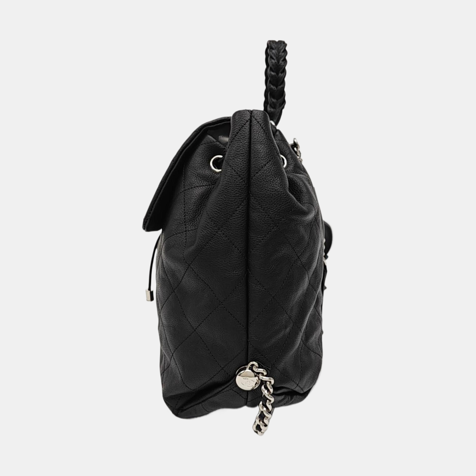 Quilted Grained Calfskin Backpack Black