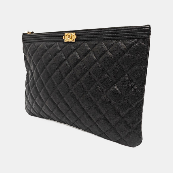 BOY CHANEL Large Quilted Grained Calfskin Black