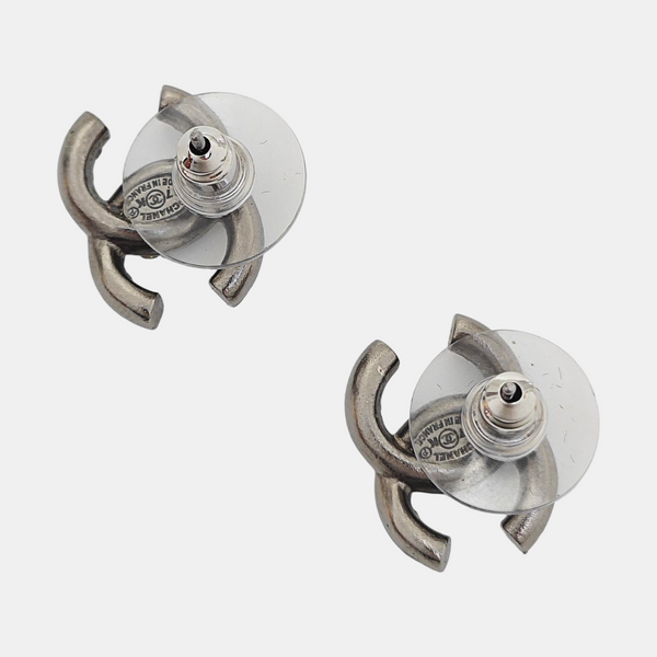 CC Logo Metal Gray Stud Earrings