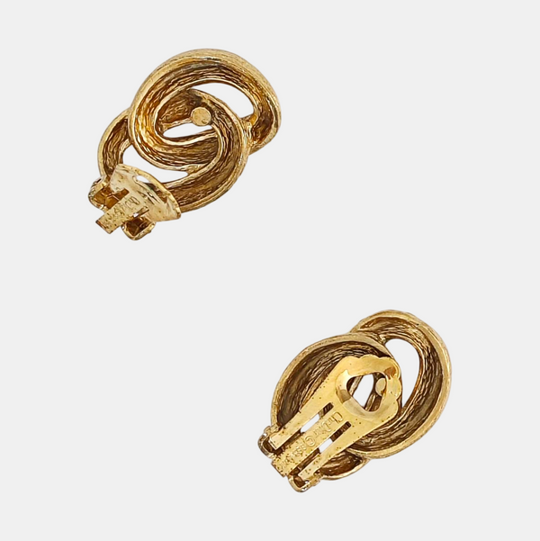 Twist Round Metal Gold Clip On Earrings