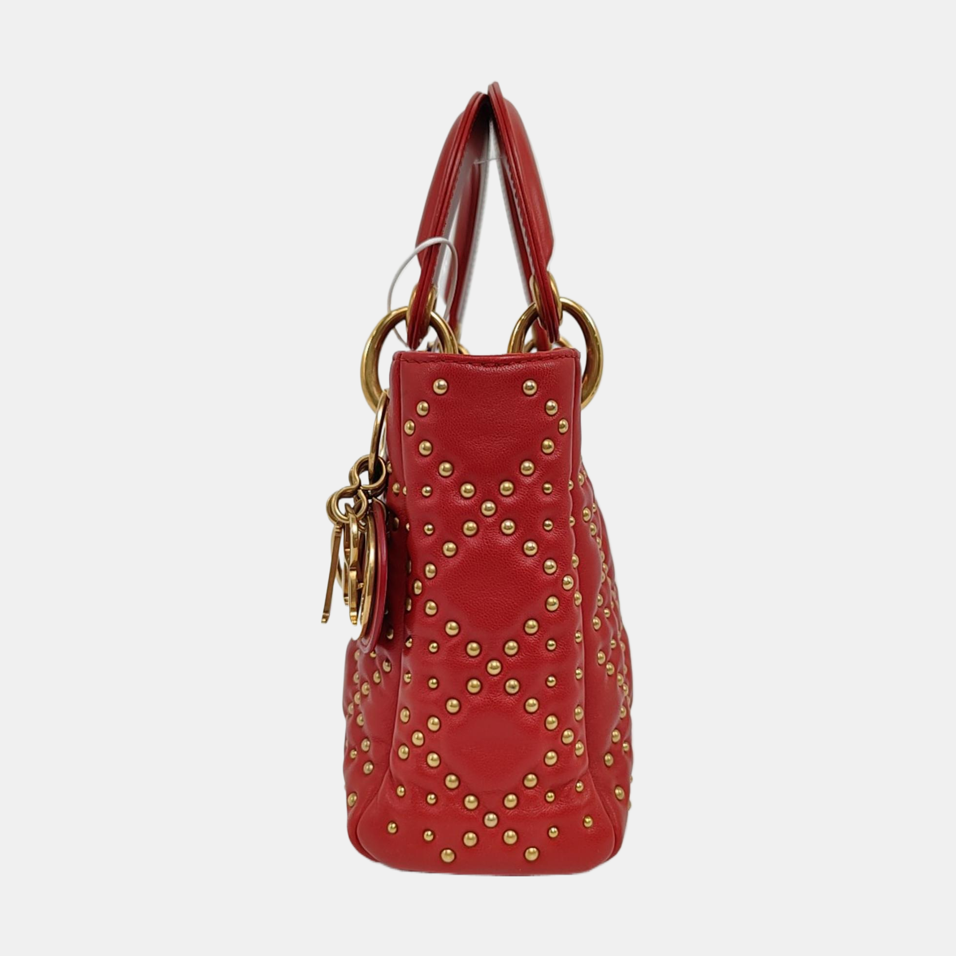 Authenticated pre-owned  Lady Dior Mini Cannage Lambskin Red - Tote Bag at Looply