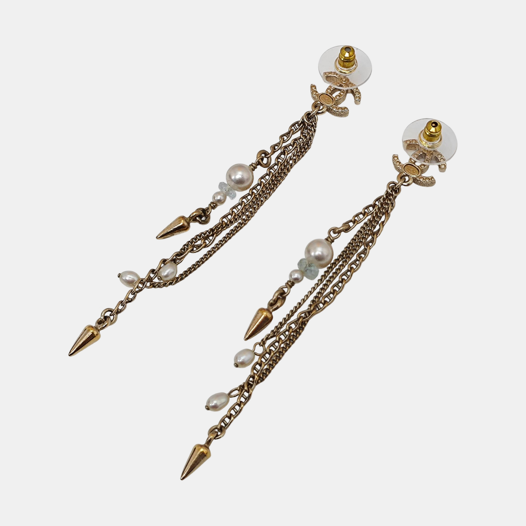 CC Logo Metal Gold Stud Earrings