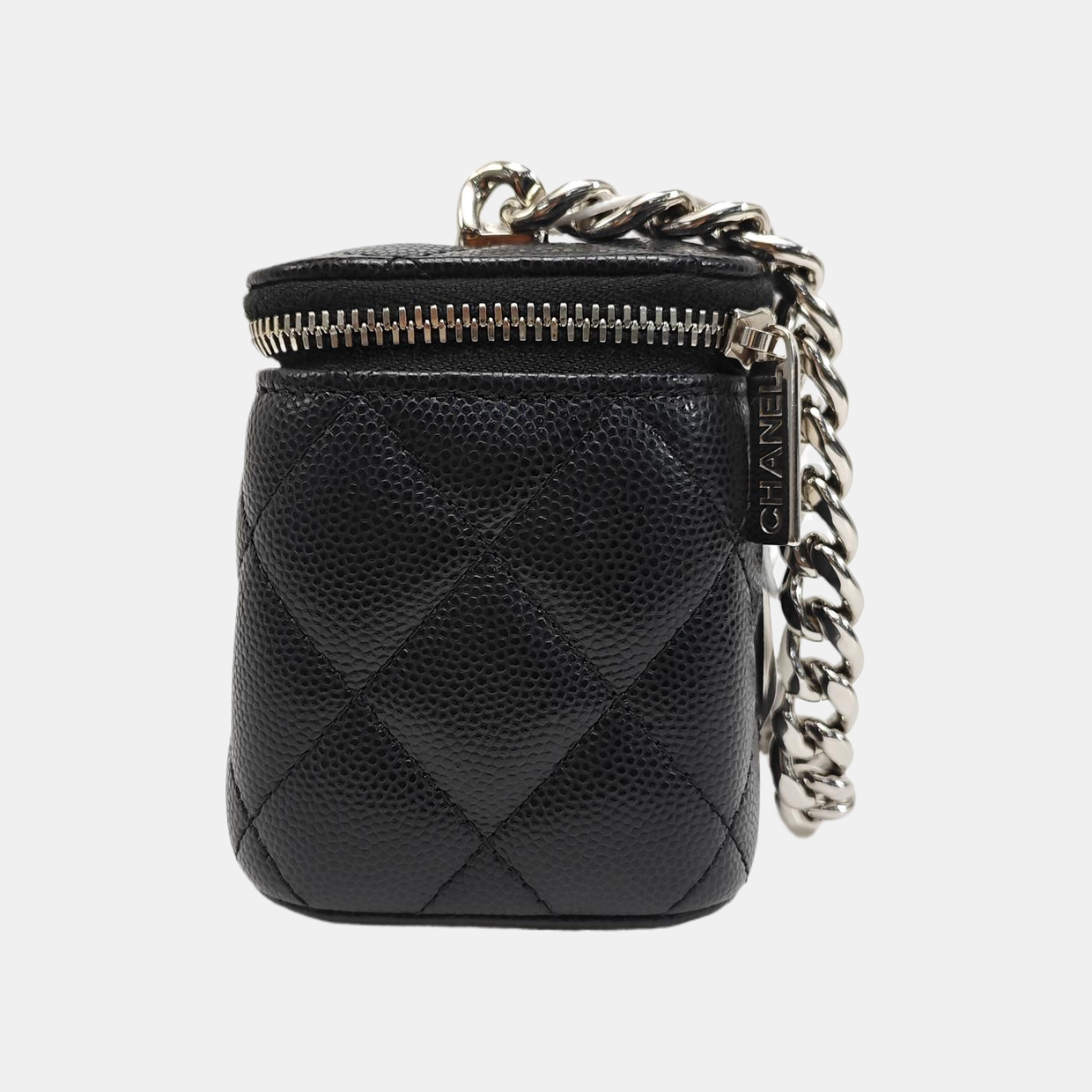 Quilted Grained Calfskin Shoulder Bag Black