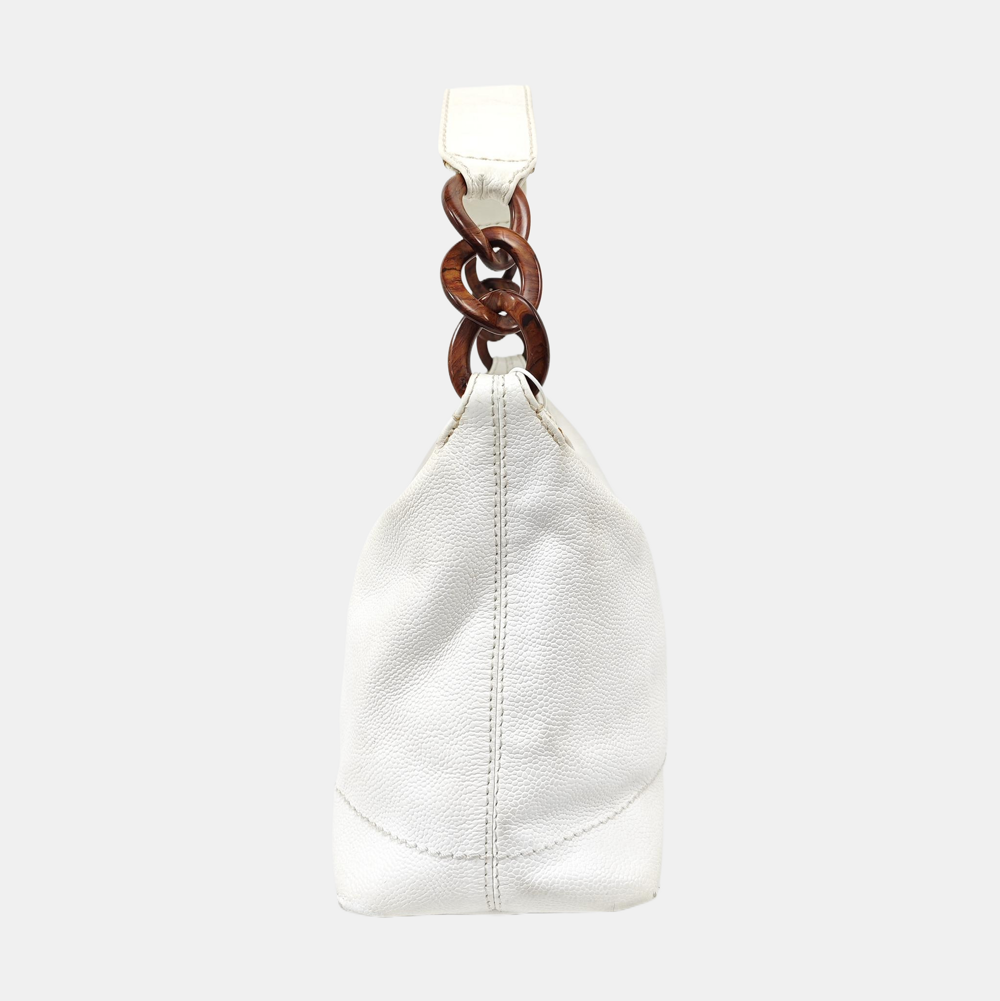 Quilted Grained Calfskin Shoulder Bag White