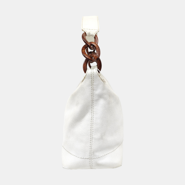 Quilted Grained Calfskin Shoulder Bag White