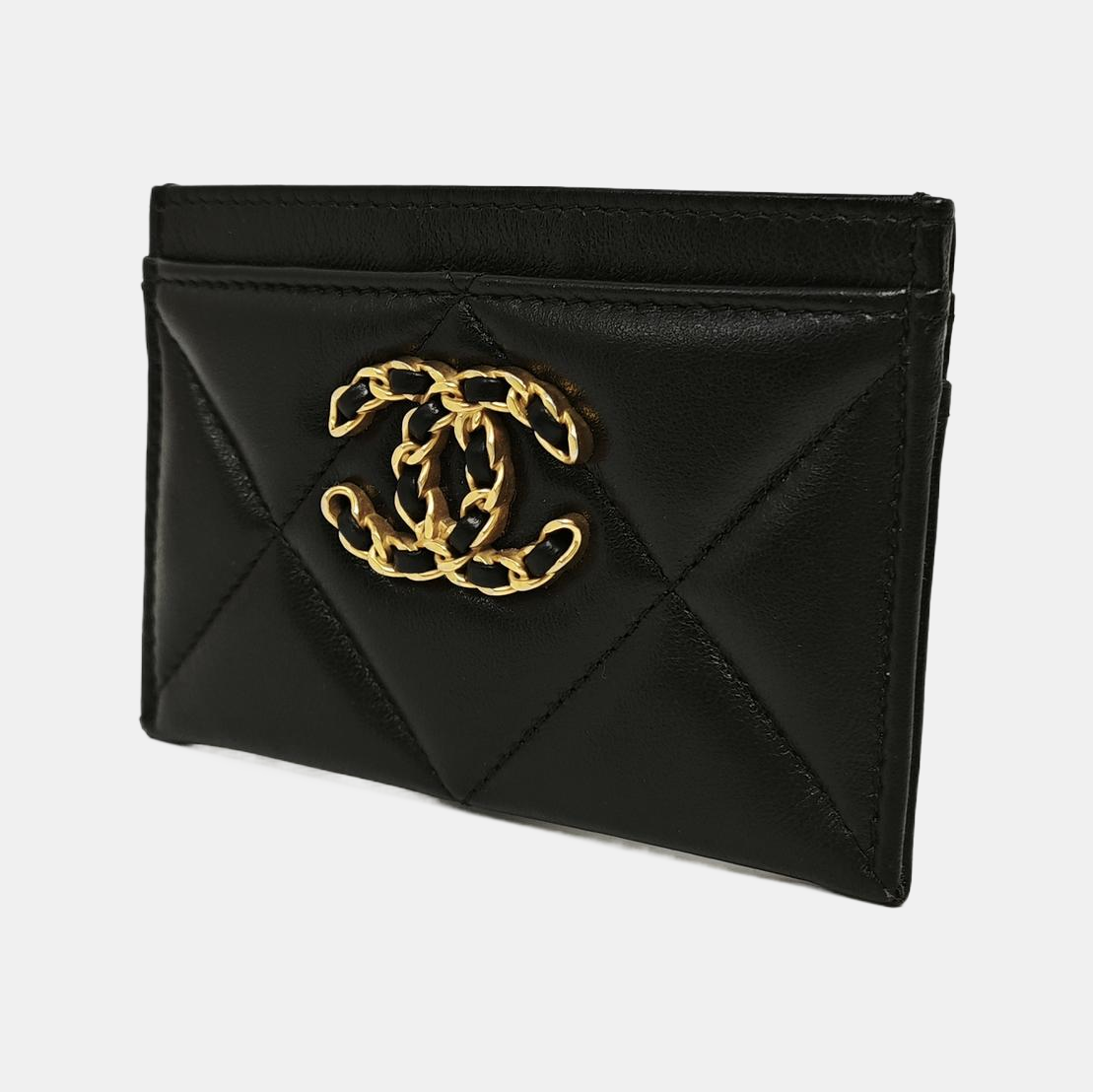 CHANEL 19 Small Quilted Lambskin Black Card Holder