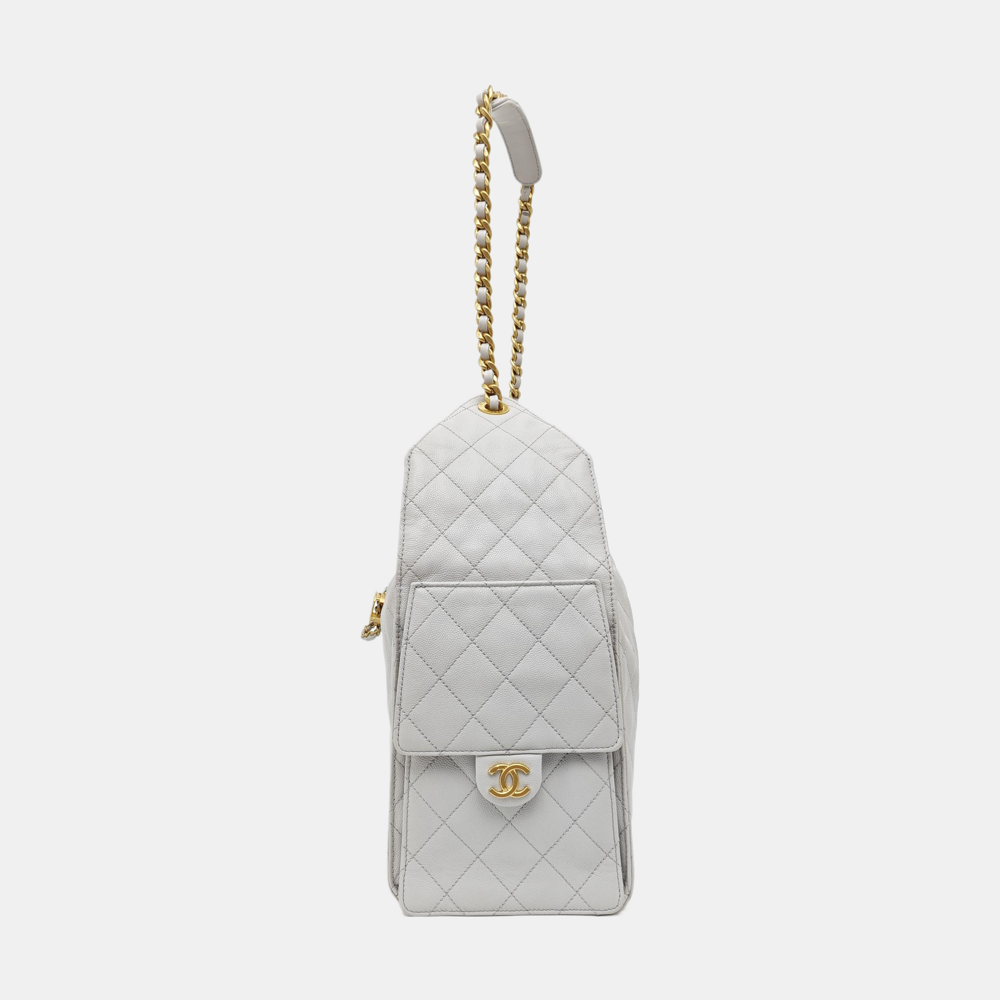 CHANEL 25 Medium Quilted Grained Calfskin Gray