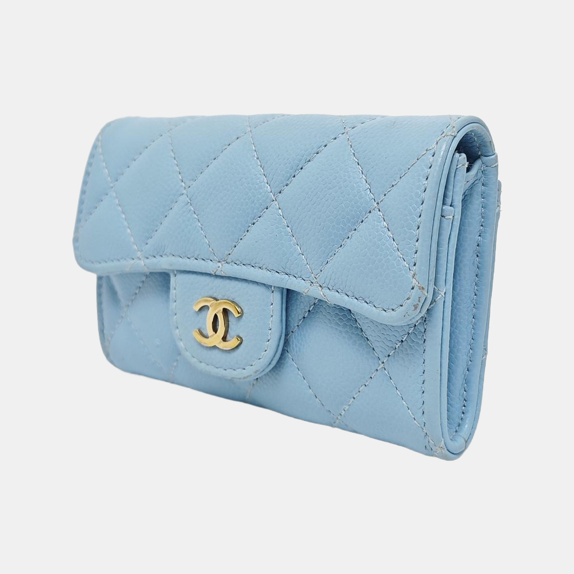 CLASSIC FLAP Quilted Grained Calfskin Blue Card Holder