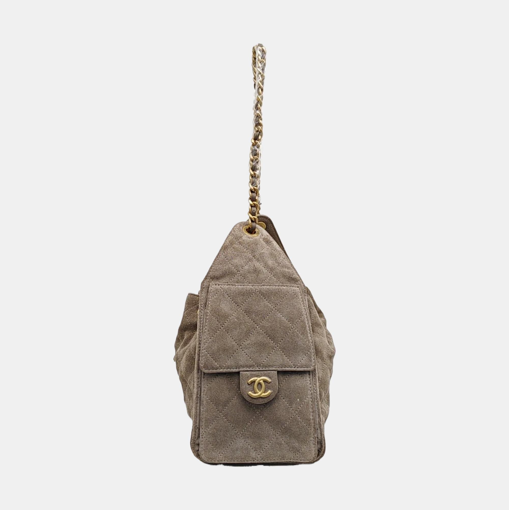 CHANEL 25 Small Quilted Suede Gray