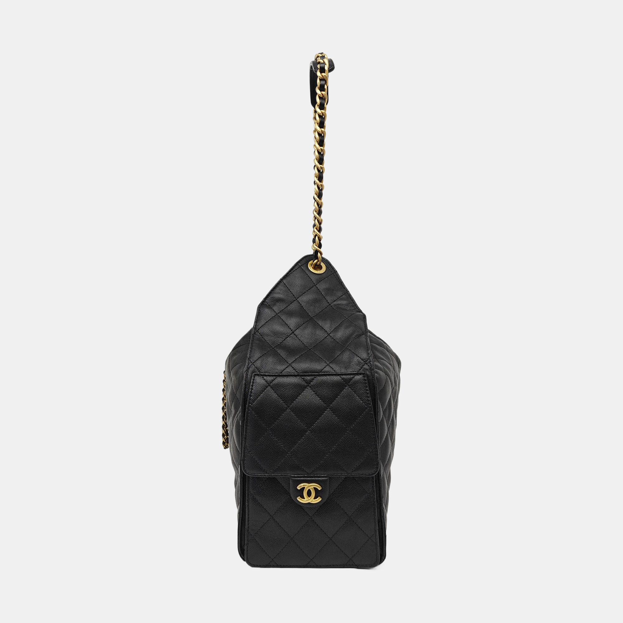 CHANEL 25 Medium Quilted Grained Calfskin Black