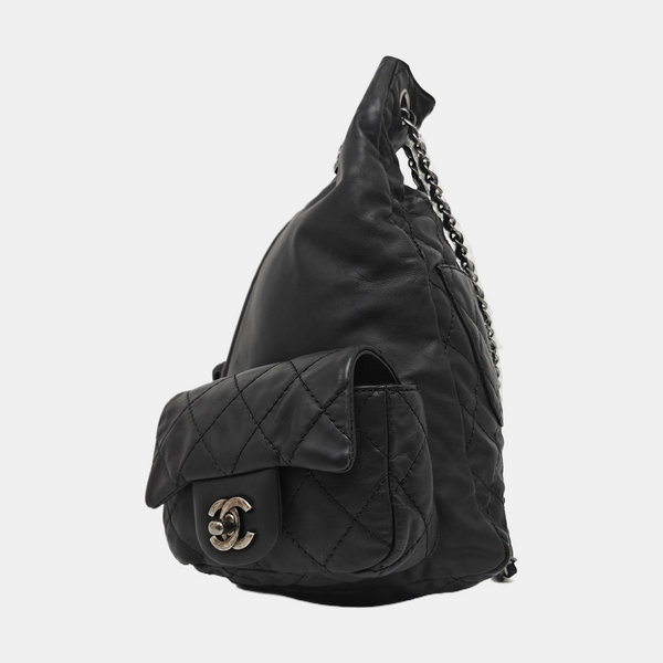 Quilted Calfskin Backpack Black