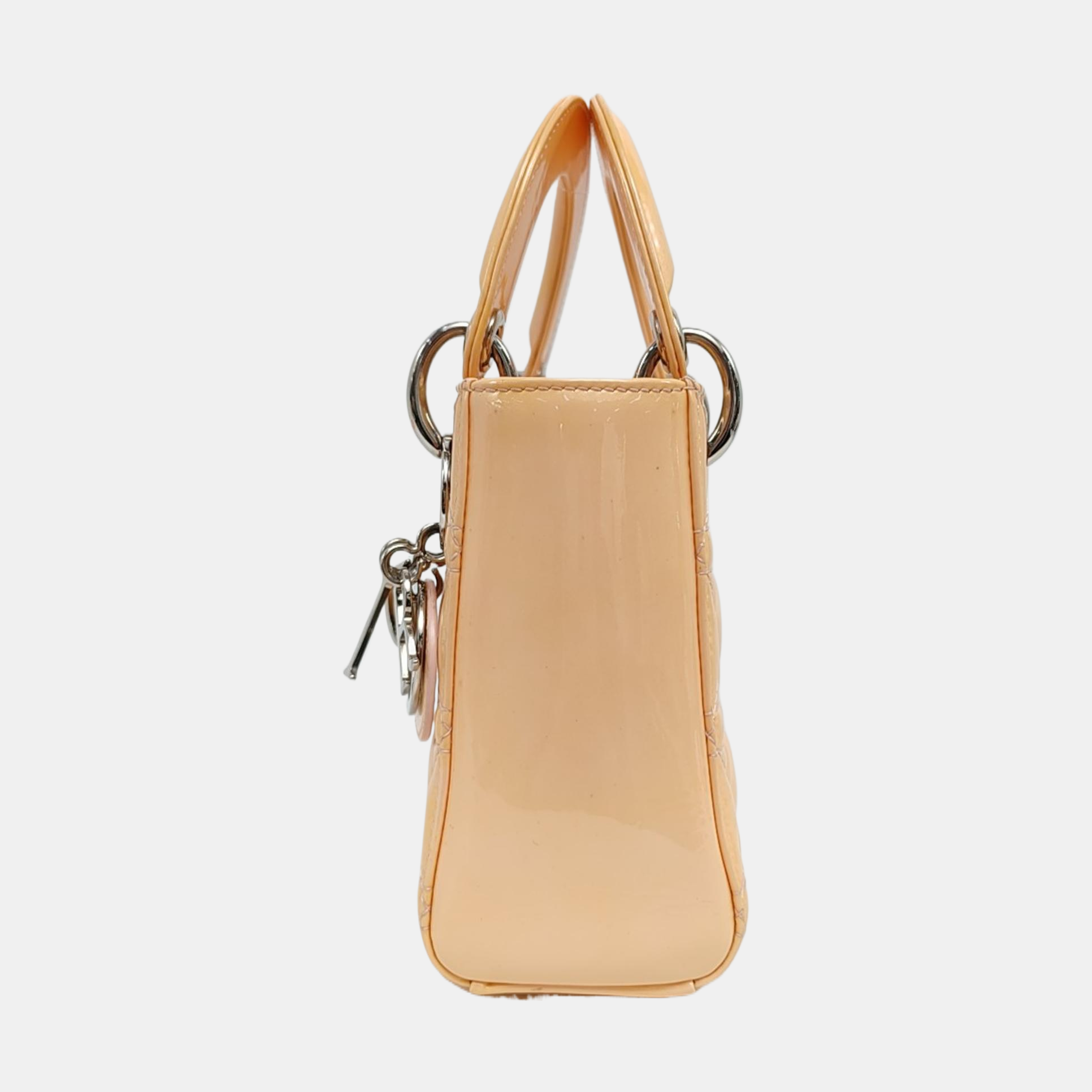Authenticated pre-owned  Lady Dior Mini Cannage Patent Leather Beige - Tote Bag at Looply