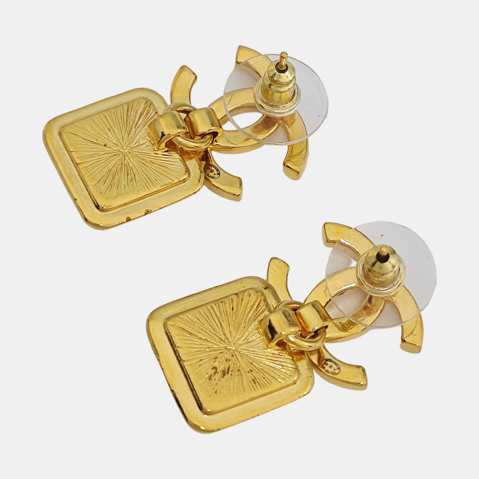 CC Logo Metal Gold Stud Earrings