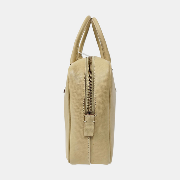 Leather Top Handle Bag Beige