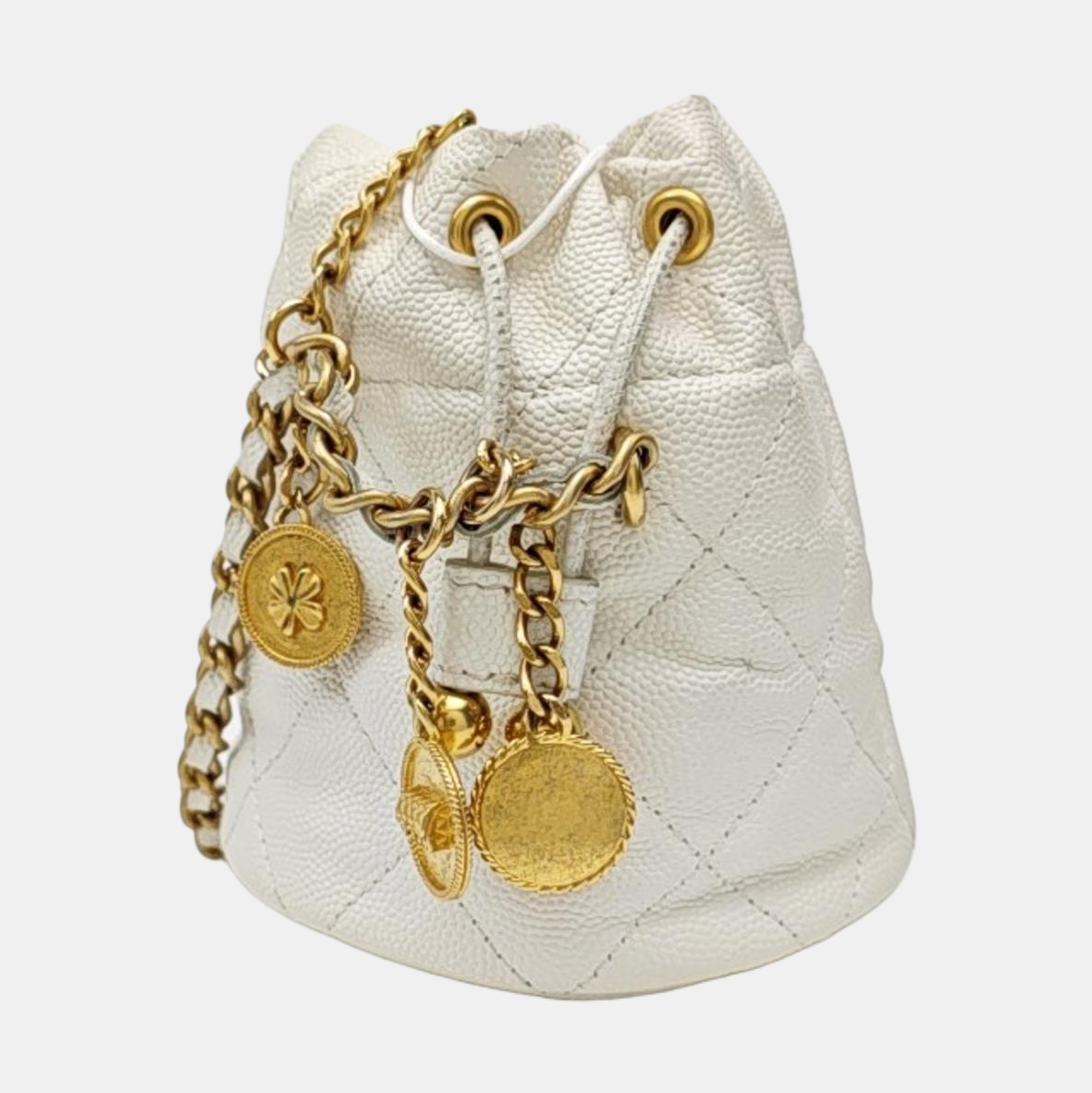 Quilted Grained Calfskin Shoulder Bag White