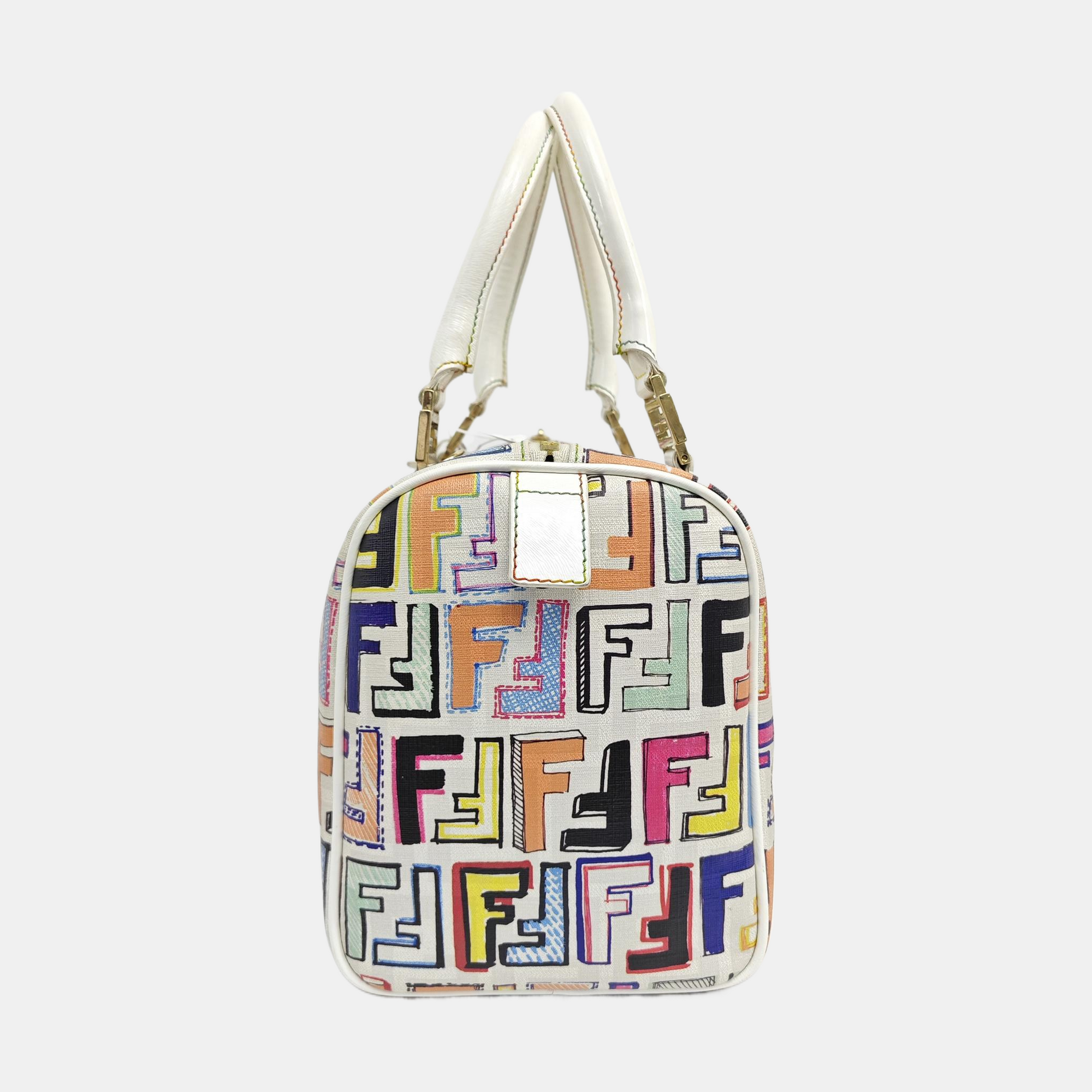 Coated Canvas Top Handle Bag White