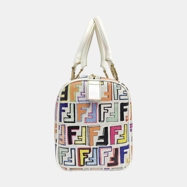 Coated Canvas Top Handle Bag White