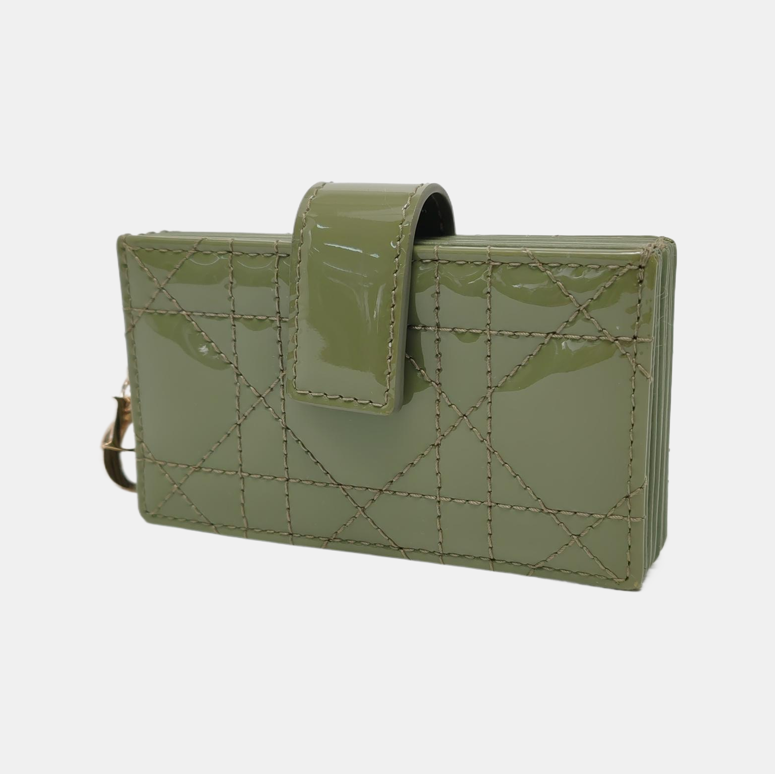 Lady Dior Super Mini Quilted Patent Leather Green Card Holder