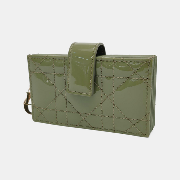 Lady Dior Super Mini Quilted Patent Leather Green Card Holder