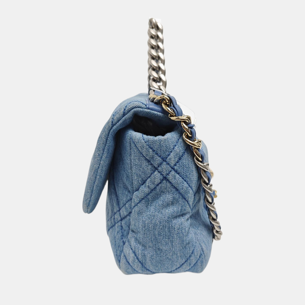 CHANEL 19 Small Quilted Canvas Blue