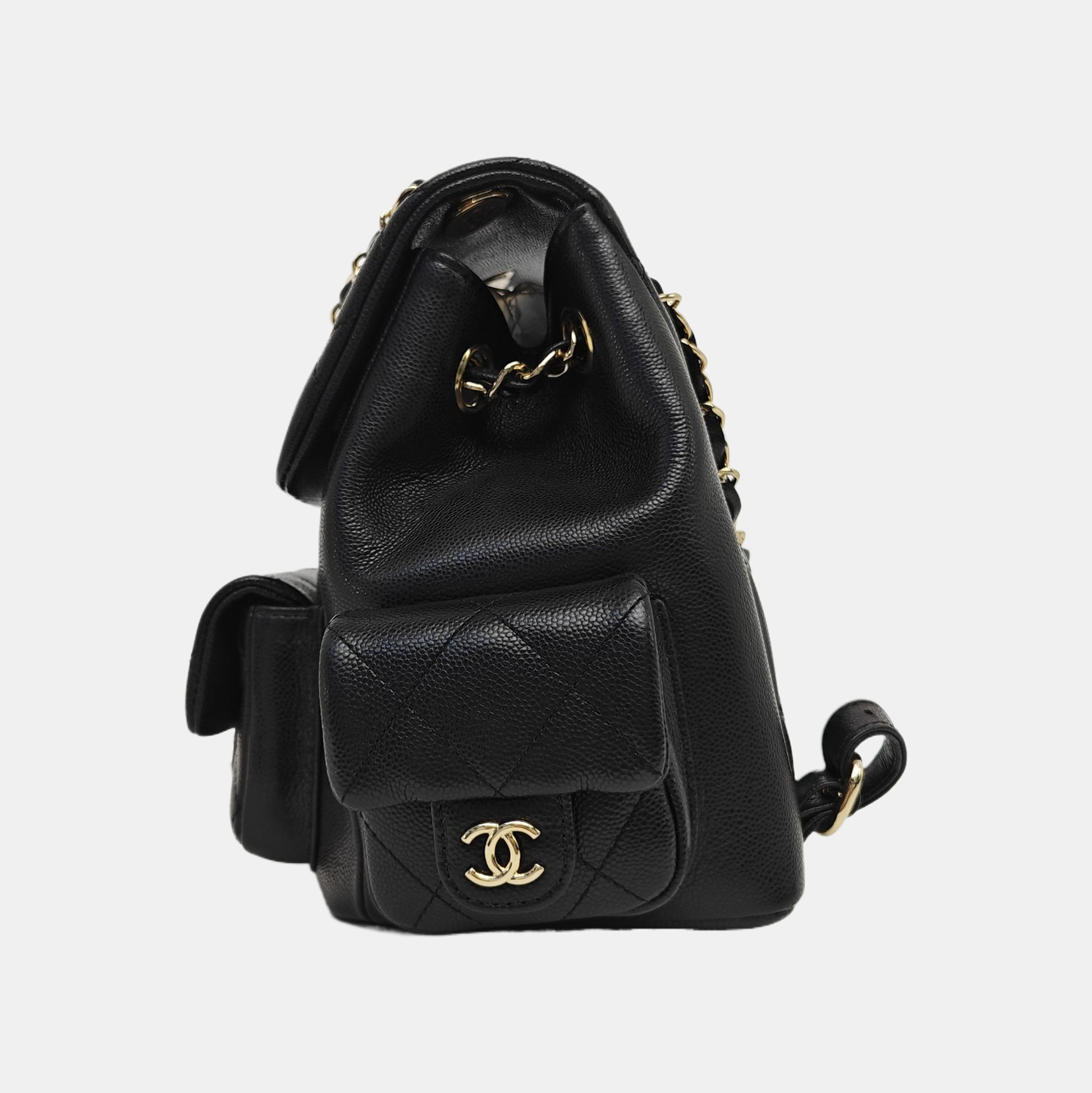 Quilted Grained Calfskin Backpack Small Black