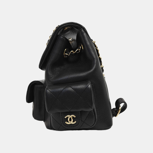 Quilted Grained Calfskin Backpack Small Black