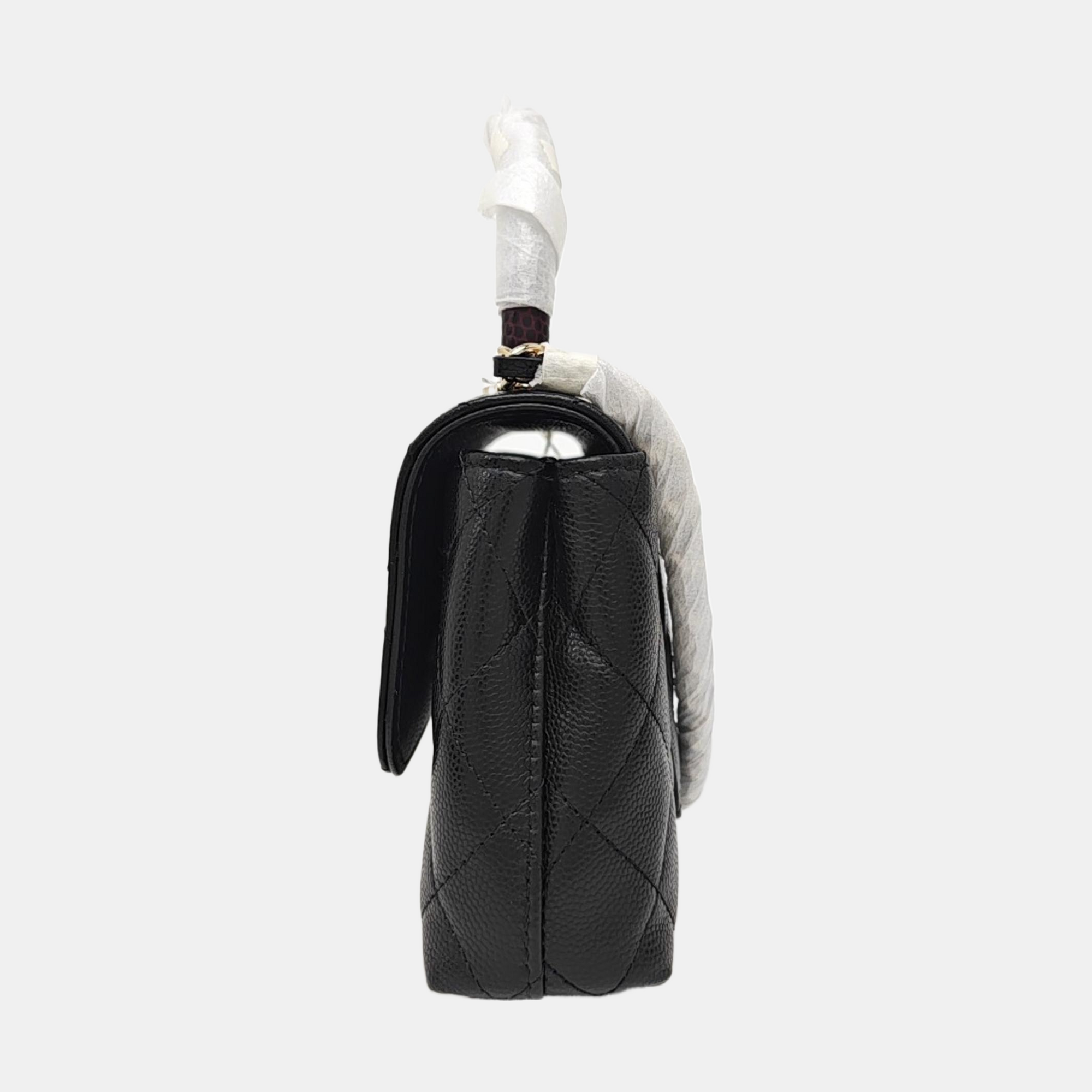 Quilted Grained Calfskin Shoulder Bag Black