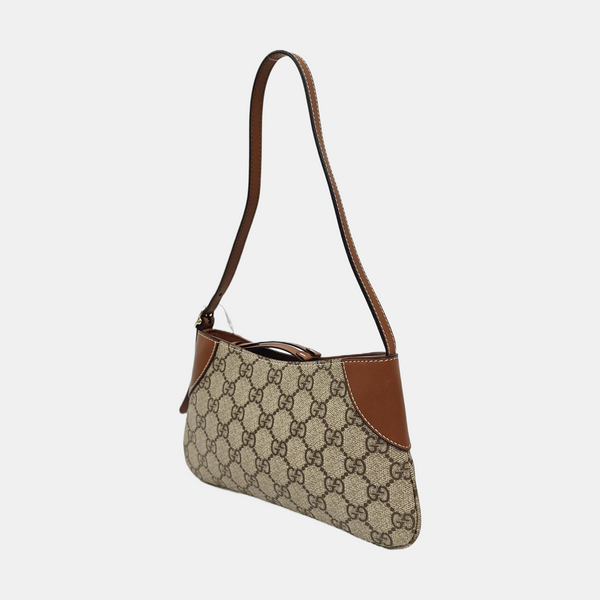 GG Emblem Small Monogram Coated Canvas Beige