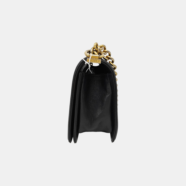 BOY CHANEL Medium Quilted Grained Calfskin Black
