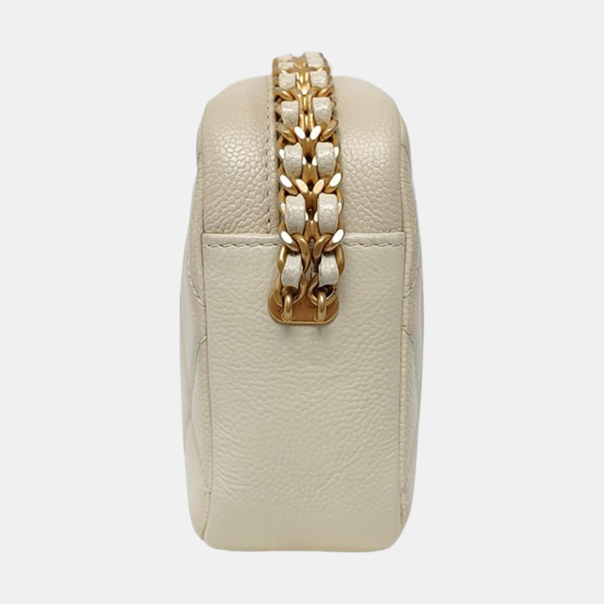 Mini Quilted Grained Calfskin White