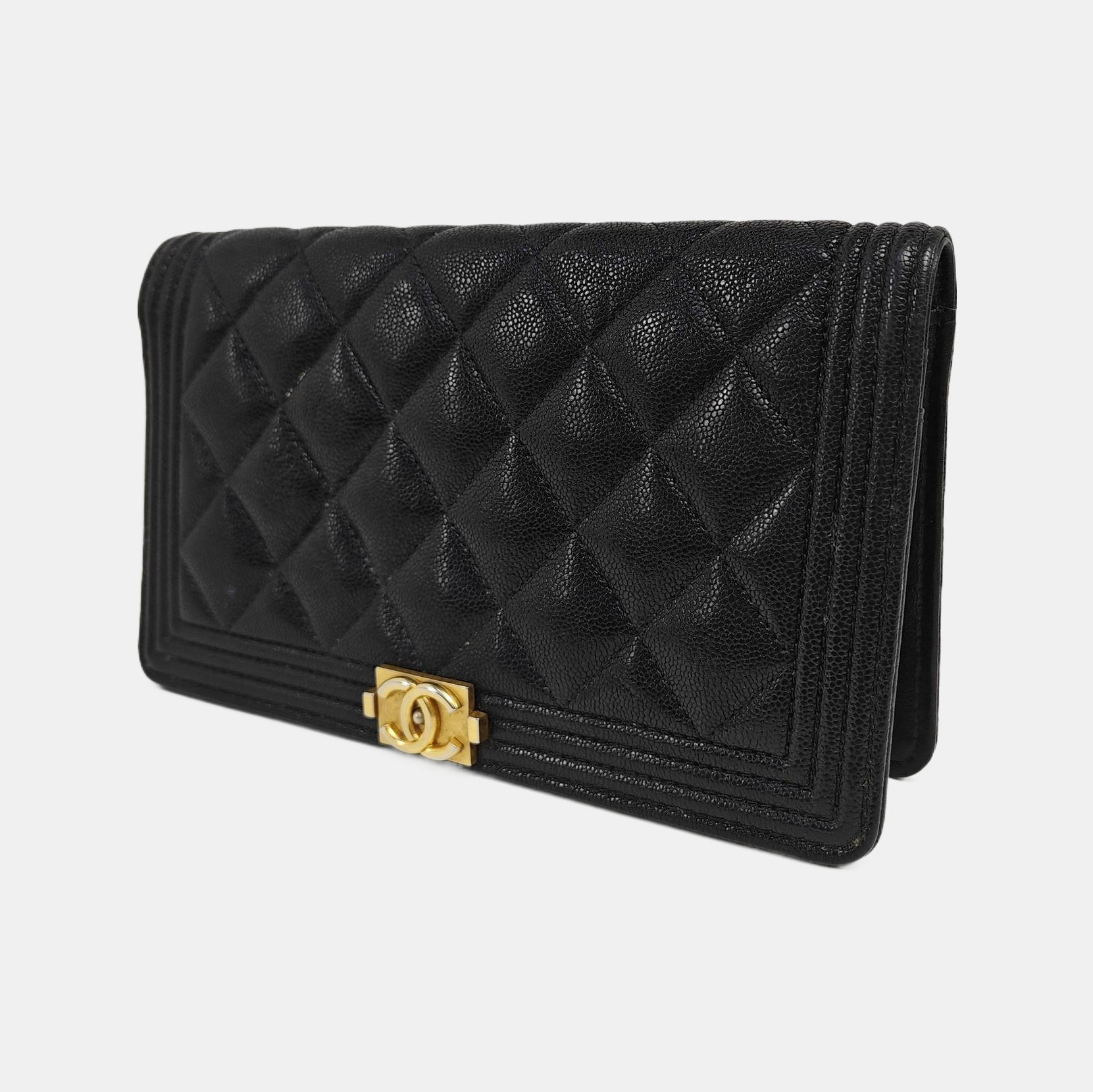 BOY CHANEL Mini Quilted Grained Calfskin Black Wallet
