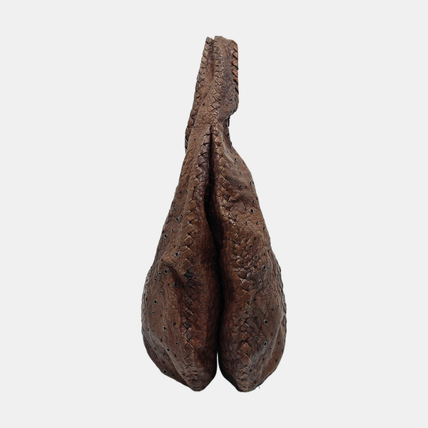 Ostrich Top Handle Bag Brown