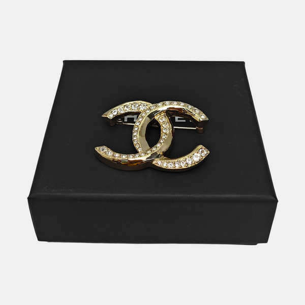 CC Logo Metal Gold Brooch