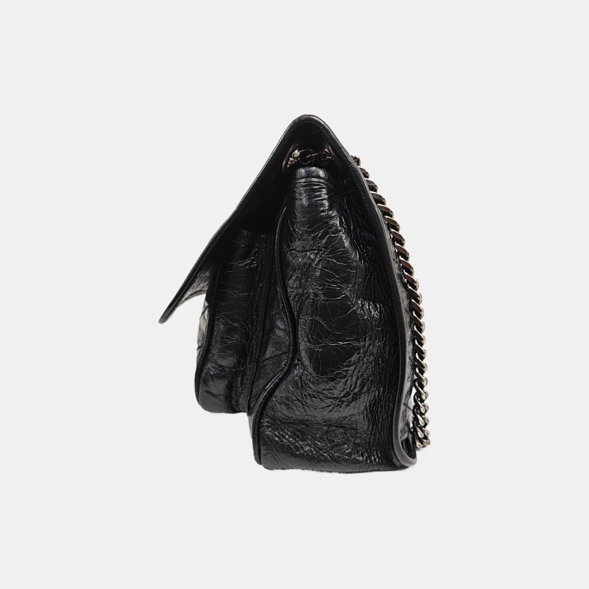 NIKI Medium Chevron Calfskin Black